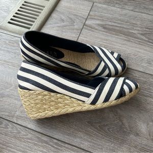Ralph Lauren Cecelia Blue White Stripe Wedge Espadrille Wedge Heels